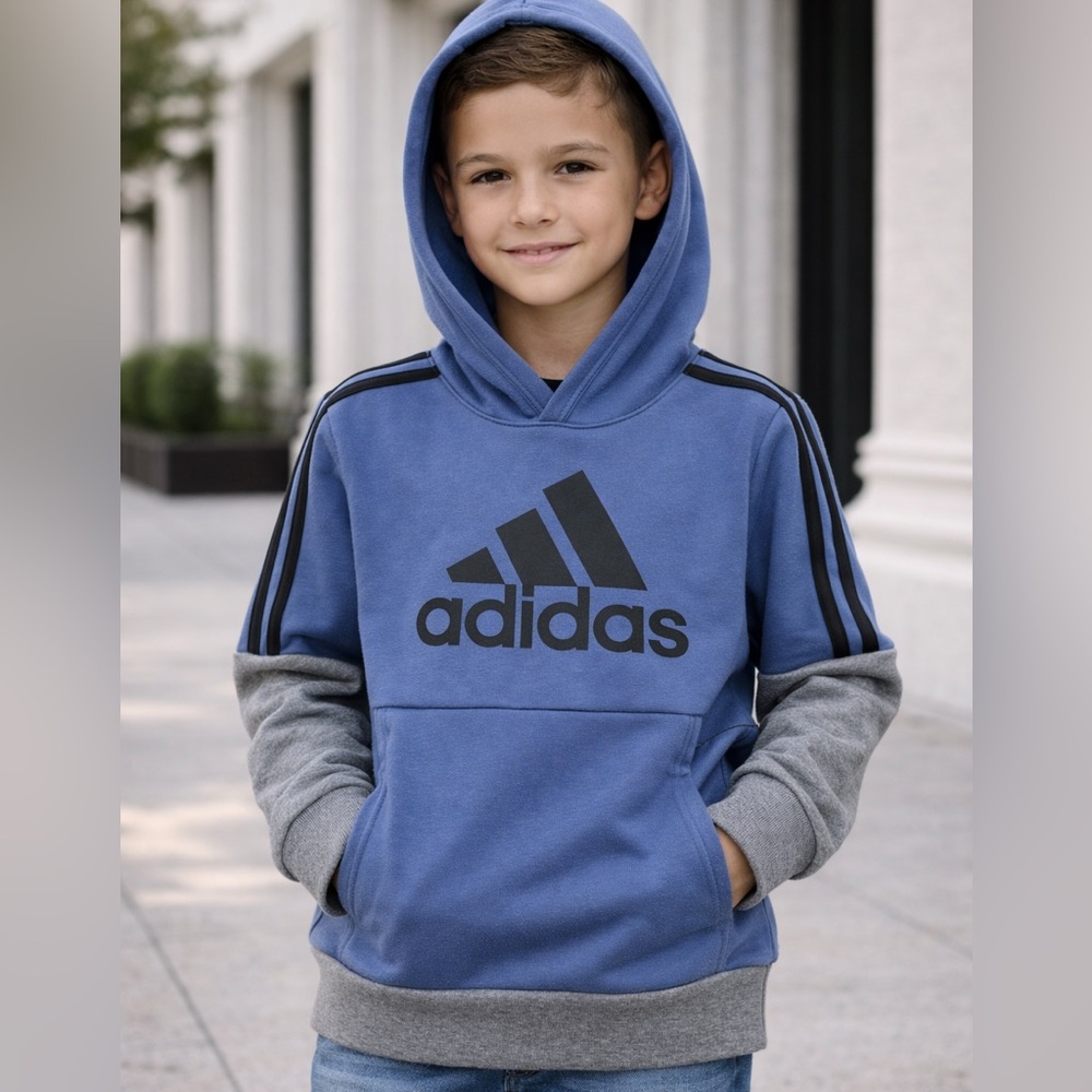 adidas Blue and Gray Logo Pullover Hoodie